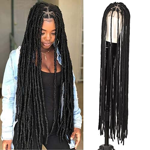 Pferdeschwanz-Verlängerung 50 Zoll Faux Braids Haar Knotenlose lange Perücke Synthetische geflochtene Perücken Lace Front Traingle Perücken Pferdeschwanz-Haarteil für Frauen von ZXFIYTBH