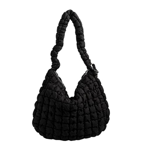 ZYHARUKO Gesteppte Schultertasche für Damen und Herren, einfarbig, Umhängetasche, Wolkentasche, großes Fassungsvermögen, Kuriertasche, Kordelzug, Pendler, Schwarz , M1085 ZYHARUKO Gesteppte Schultertasche für Damen und Herren, einfarbig, Umhängetasche, Wolkentasche, großes Fassungsvermögen, Kuriertasche, Kordelzug, Pendler, Schwarz , M1085 von ZYHARUKO