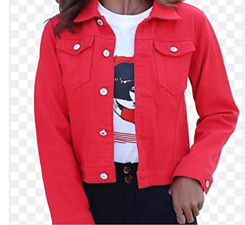 ZYLL Jeans-Jacke und Mäntel für Frauen 2019 Herbst-Süßigkeit-Farbe beiläufige Kurze Jeansjacke Kleidung,Rot,M von ZYLL