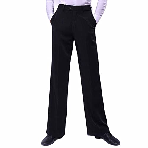 ZYMOZYM Herren Schwarz Professionelle drapierte gerade Taschen Latin Ballroom Tanzhose für Wettkampf Moderne Tanz-Trainingshose, Schwarz , 42 von ZYMOZYM