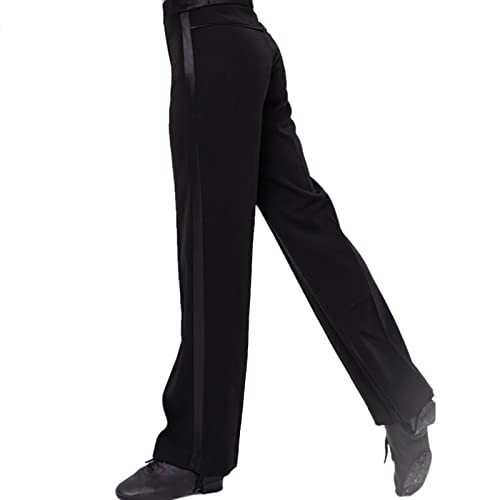 ZYMOZYM Männer Schwarze Seitenband Straight Bottom Latin Ballroom Tango Tanzhose von ZYMOZYM