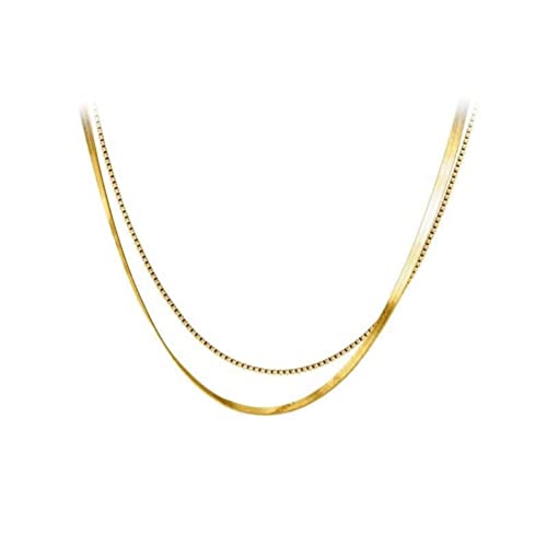 ZYNSAE 925 Silber Flache Schlange Knochen Klinge Kette Doppelschicht Halskette Frauen Temperament Koreanische Kurze Clavicle Kette D8229, Gold von ZYNSAE