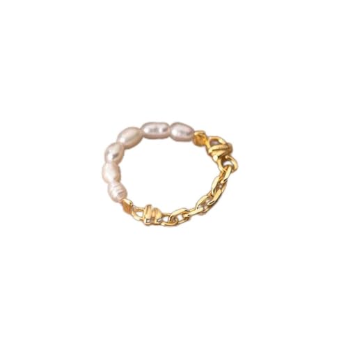 ZYNSAE S925 Silber Ring Frauen Koreanisch Einfacher Literarischer Stil Kette Pearl Schöner Ring J9738, Gold, 53mm von ZYNSAE