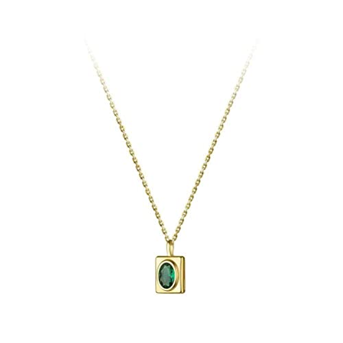 ZYNSAE S925 Silber Simple Geometric Square Green Diamond Unisex Mode Halskette Temperament Halskette D9451, Gold von ZYNSAE