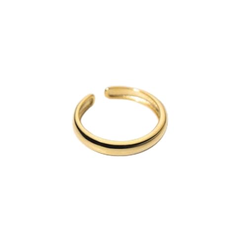 ZYNSAE S925 Silberrund Glatt Verstellbarer Ring Koreanische Geometrische Einfache Persönlichkeit Frauenring R00245, Gold von ZYNSAE