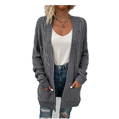 ZYUD Strickjacke Damen Lang Offene Knöpfen Grobstrickjacke Cardigan Strickgewirk Pullover Mantel Damen Strickjacke Lang Strickmantel Cardigan Damen Herbst Winter Casual Pulli Sweater Jacke Outwear von ZYUD