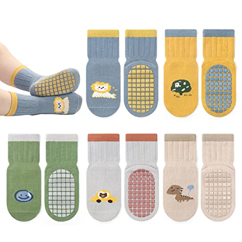 ZYUPHY Stoppersocken Baby Kinder Baumwolle, 5 Paar ABS Socken Baby Krabbelsocken Baby Socken Cartoon Warme Antirutschsocken Kinder von ZYUPHY