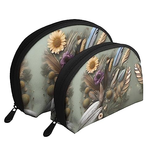 Feder Blume Tragbare Taschen Clutch Beutel,Mutter Und Kind Aufbewahrungstasche,Shell Form Münze Große Kapazität Geldbörse Lagerung Für Kosmetik,Kleine Alltagsgegenstände, Weiss/opulenter Garten, von ZYVIA