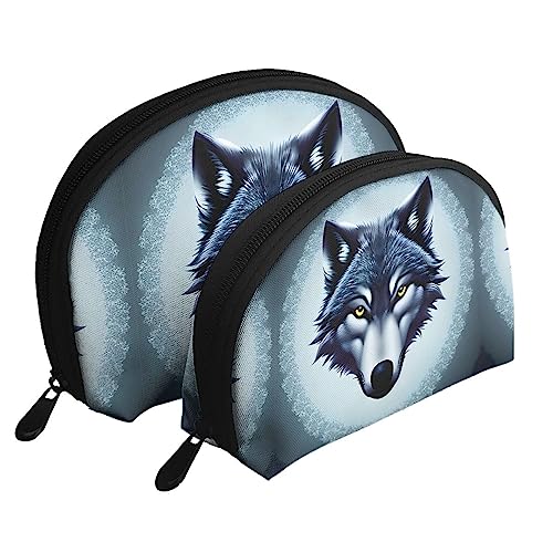 Fierce Wolf Head Tragbare Taschen Clutch, Mutter und Kind Aufbewahrungstasche, Muschelform Münze Große Kapazität Geldbörse Aufbewahrung Für Kosmetika, Kleine Alltagsgegenstände, Weiss/opulenter von ZYVIA