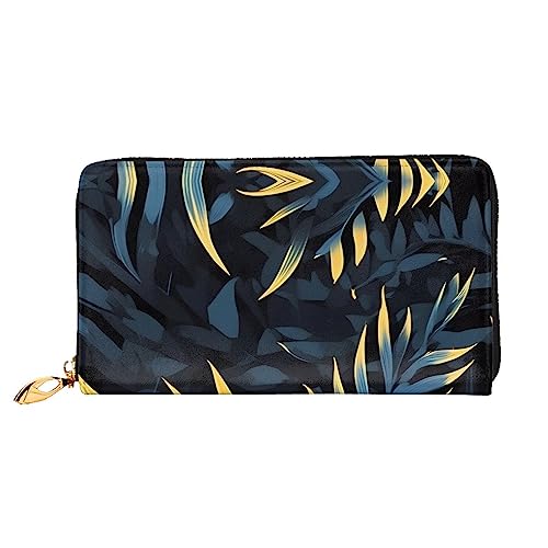 Leaves In The Dark Ledergeldbörse, lange Clutch-Geldbörse, weiches Material, Reißverschluss-Design, Anti-Verlust-Geld, 12 Bankkartenfächer, leicht, wasserdicht und langlebig für das stilvolle Mädchen, von ZYVIA