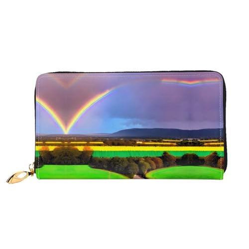 ZYVIA Abend Regenbogen Mode Beidseitig Bedrucktes Leder Lange Brieftasche Multifunktions Damen Geldbörse Kunstleder Große Kapazität Weich, Schwarz , Einheitsgröße von ZYVIA