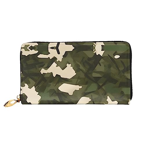 ZYVIA Armee-Camouflage-Leder-Geldbörse, lange Clutch-Geldbörse, weiches Material, Reißverschluss-Design, Anti-Verlust-Geld, 12 Bankkartenfächer, leicht, wasserdicht und langlebig für das stilvolle von ZYVIA