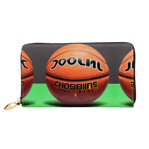 ZYVIA Basketball Hintergrund Modische doppelseitig bedruckte Leder lange Brieftasche multifunktionale Damen Geldbörse Kunstleder große Kapazität weich, Schwarz , Einheitsgröße von ZYVIA