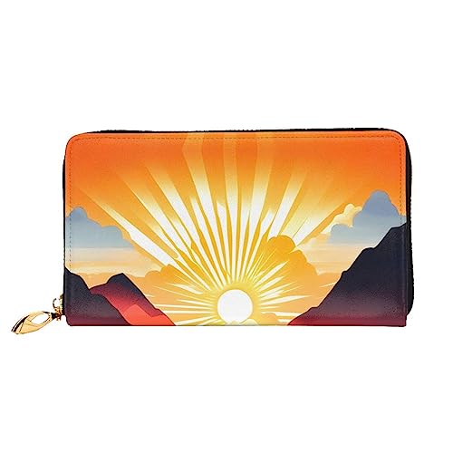 ZYVIA Bright Sunrise Ledergeldbörse, lange Clutch, weiches Material, Reißverschluss-Design, Anti-Verlust-Geld, 12 Bankkartenfächer, leicht, wasserdicht und langlebig für das stilvolle Mädchen, von ZYVIA