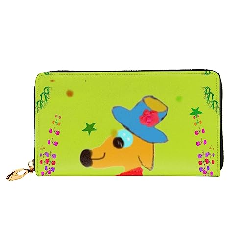 ZYVIA Cartoon Dog Doing Sports Leather Wallet,Leather Material Waterproof,Zip Design For Durability 12 Credit Card Slots,3 Full Pocket Cash Slots,Designed For Fashionable Girls And Women, Schwarz, von ZYVIA