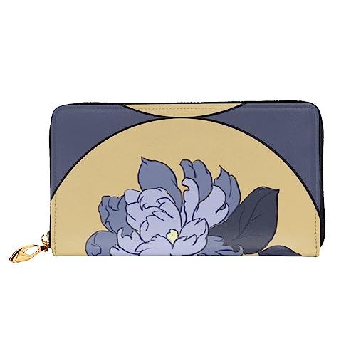 ZYVIA Cartoon Pfingstrosen-Blumen-Ledergeldbörse, lange Clutch-Geldbörse, weiches Material, Reißverschluss-Design, Anti-Verlust-Geld, 12 Bankkartenfächer, leicht, wasserdicht und langlebig für das von ZYVIA