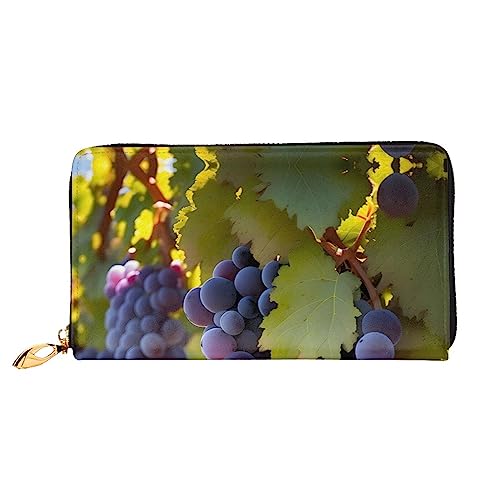 ZYVIA Desert Grapes Ledergeldbörse, Ledermaterial, wasserdicht, Reißverschluss-Design für Haltbarkeit, 12 Kreditkartenfächer, 3 Geldfächer, entworfen für modische Mädchen und Frauen, Schwarz, von ZYVIA