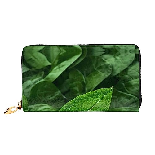 ZYVIA Green Leaf Nature Leather Wallet,Leather Material Waterproof,Zip Design For Durability 12 Credit Card Slots,3 Full Pocket Cash Slots,Designed For Fashionable Girls And Women, Schwarz, von ZYVIA