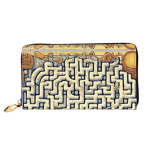 ZYVIA Labyrinth Treasure Map Ledergeldbörse, lange Clutch, weiches Material, Reißverschluss-Design, Anti-Verlust-Geld, 12 Bankkartenfächer, leicht, wasserdicht und langlebig für das stilvolle Mädchen, von ZYVIA