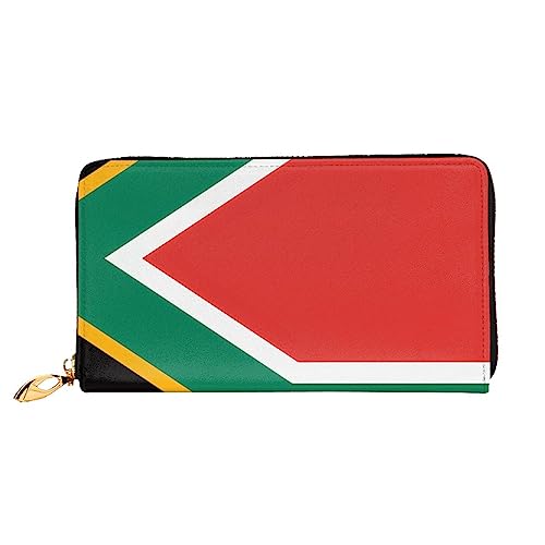 ZYVIA Ledergeldbörse mit Südafrika-Flagge, Ledermaterial, wasserdicht, Reißverschluss-Design für Haltbarkeit, 12 Kreditkartenfächer, 3 Geldfächer, entworfen für modische Mädchen und Frauen, Schwarz, von ZYVIA