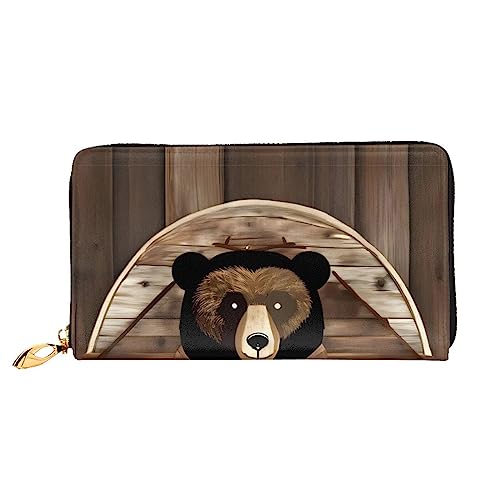 ZYVIA Rustikale Lodge Bear Ledergeldbörse, lange Clutch, weiches Material, Reißverschluss-Design, Anti-Verlust-Geld, 12 Bankkartenfächer, leicht, wasserdicht und langlebig für das stilvolle Mädchen, von ZYVIA