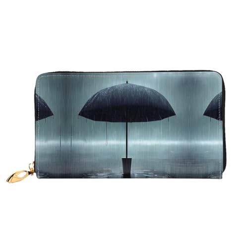 ZYVIA Schwarzer Regenschirm im Regen Modische doppelseitige bedruckte Leder lange Brieftasche multifunktionale Damengeldbörse Kunstleder große Kapazität weich, Schwarz , Einheitsgröße von ZYVIA