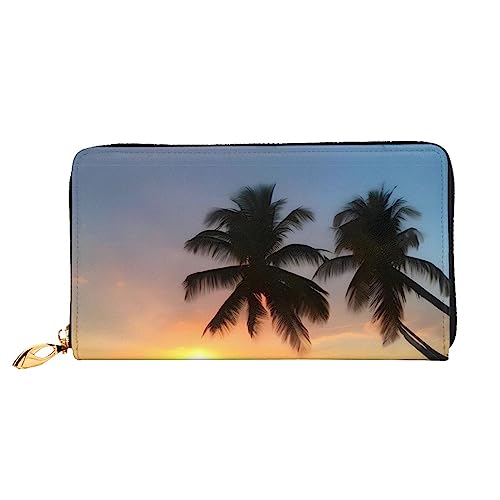 ZYVIA Sunset Beach Ledergeldbörse, lange Clutch, weiches Material, Reißverschluss-Design, Anti-Verlust-Geld, 12 Bankkartenfächer, leicht, wasserdicht und langlebig für das stilvolle Mädchen, Schwarz, von ZYVIA