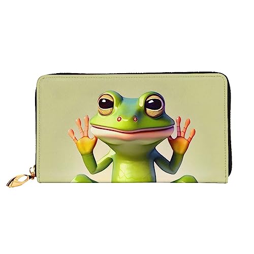 ZYVIA The Funny Frog Doing Yoga Leather Wallet,Leather Material Waterproof,Zip Design For Durability 12 Credit Card Slots,3 Full Pocket Cash Slots,Designed For Fashionable Girls And Women, Schwarz, von ZYVIA