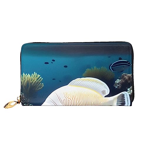 ZYVIA Weiß-goldene Fisch-Ledergeldbörse, lange Clutch-Geldbörse, weiches Material, Reißverschluss-Design, Anti-Verlust-Geld, 12 Bankkartenfächer, leicht, wasserdicht und langlebig für das stilvolle von ZYVIA