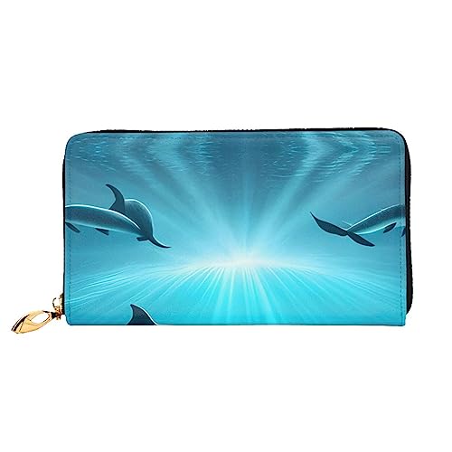 ZYVIA Whales Under The Sea Ledergeldbörse, lange Clutch, weiches Material, Reißverschluss-Design, Anti-Verlust-Geld, 12 Bankkartenfächer, leicht, wasserdicht und langlebig für das stilvolle Mädchen, von ZYVIA