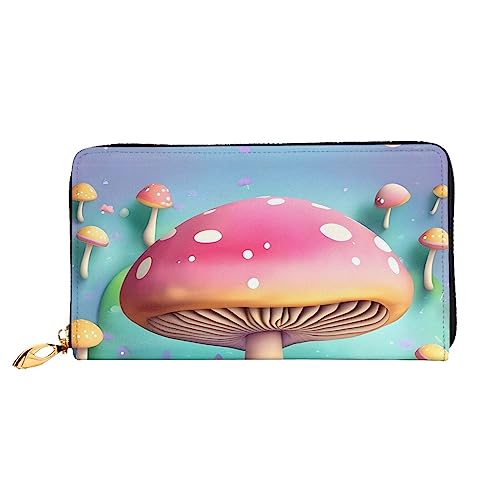 ZYVIA Wonderful Little Mushrooms Ledergeldbörse, lange Clutch, weiches Material, Reißverschluss-Design, Anti-Verlust-Geld, 12 Bankkartenfächer, leicht, wasserdicht und langlebig für das stilvolle von ZYVIA