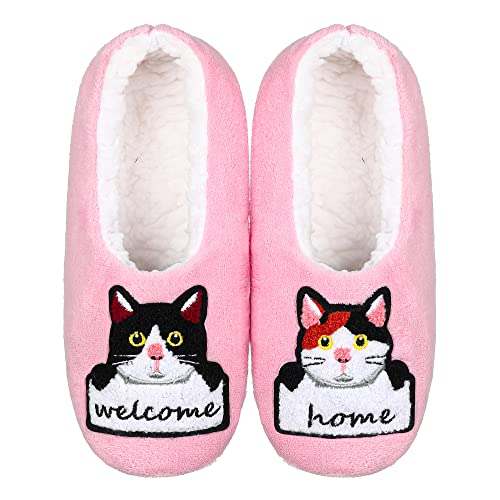 ZYZX Katze Hausschuhsocken für Damen Winter Bequem Weich Warme Lustige Kuschel Hausschuhe Zuhause Flauschig Stoppersocken mit Antirutsch-Sohle Geschenke Haussocken von ZYZX