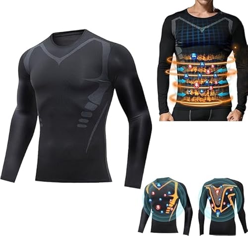 Ferninfrarot-Turmalin-Magnet-Herren-Unterhemd【Neu】 Ionic Shaping Shirt, Winter-Langarm-Thermo-Körperformer-Unterhemd,L,Black von ZZAFDZ