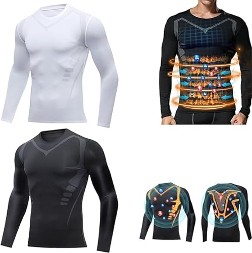 Ferninfrarot-Turmalin-Magnet-Herren-Unterhemd【Neu】 Ionic Shaping Shirt, Winter-Langarm-Thermo-Körperformer-Unterhemd,XL,Black+White von ZZAFDZ