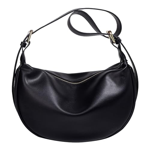 Damen Tote Bag Handtasche Frauen Schulter Tasche Mode Einfache Feste Farbe Muster Große Kapazität Casual Praktische Zipper Messenger Tasche (Black, One Size) von ZZHZGZ