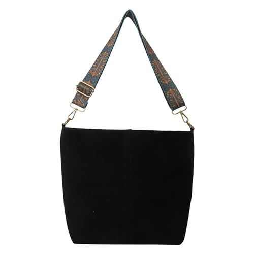 Damen Tote Bag Handtasche Frauen Schulter Tasche Mode Muster Einfache Feste Farbe Retro Casual Große Kapazität Zipper Messenger Tasche (Black, One Size) von ZZHZGZ