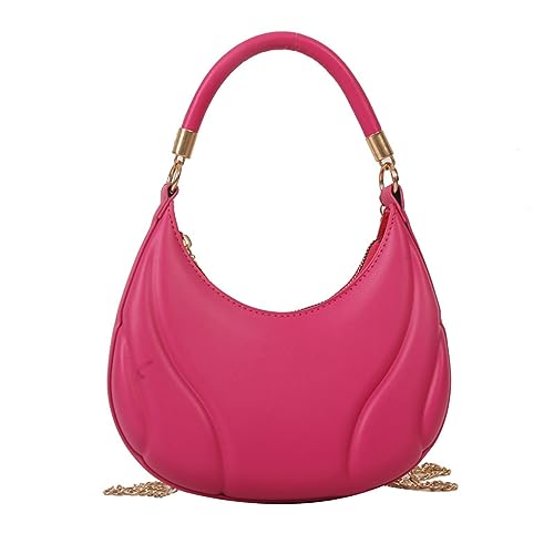 Damen Tote Bag Handtasche Frauen Schulter Tasche Mode Muster Einfarbig Retro Praktische Große Kapazität Zipper Messenger Tasche (Hot Pink, One Size) von ZZHZGZ