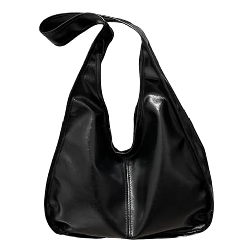 Damen Tote Bag Handtasche Frauen Schulter Tasche Modische Muster Einfache Feste Farbe Retro Große Kapazität Casual Zipper Tasche (Black, One Size) von ZZHZGZ