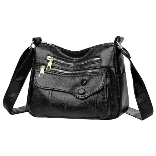 Damen Tote Bag Handtasche Frauen Schulter Tasche Modische Muster Einfache Feste Farbe Retro Große Kapazität Praktische Zipper Messenger Tasche (Black, One Size) von ZZHZGZ