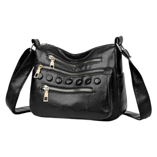 Damen Tote Bag Handtasche Frauen Schulter Tasche Modische Muster Einfache Feste Farbe Retro Zipper Große Kapazität Praktische Umhängetasche (Black, One Size) von ZZHZGZ