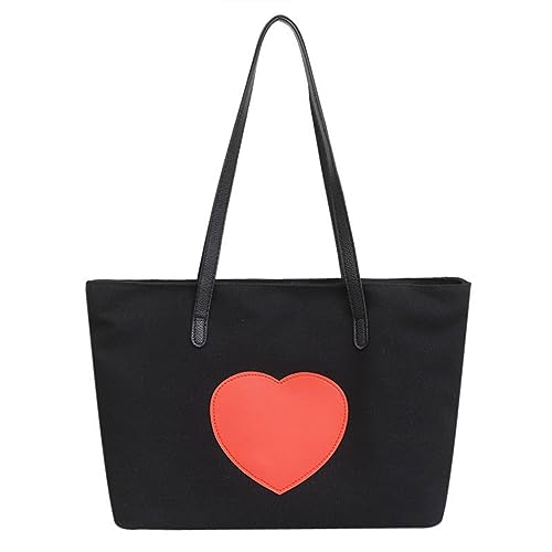 Damen Tote Bag Handtasche Frauen Umhängetasche Mode Muster Liebe Muster Große Kapazität Praktische Casual Zipper (Black, One Size) von ZZHZGZ