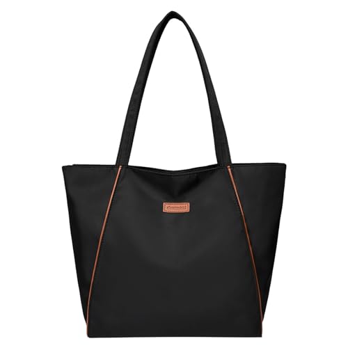 Damen Tote Bag Handtasche Frauen Umhängetasche Modische Muster Einfache Feste Farbe Große Kapazität Praktische Zipper Casual Handtasche (Black, One Size) von ZZHZGZ