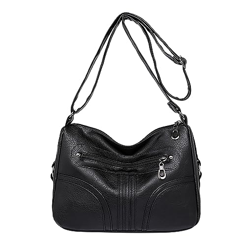 Umhängetaschen Damen Crossbody Bag Damen-Umhängetasche im Vintage-Stil, weiches , vielseitig, leicht, wasserdicht, mehrere Taschen, verstellbarer Schultergurt, einzelne Umhängetasche (Black, One Size) von ZZHZGZ