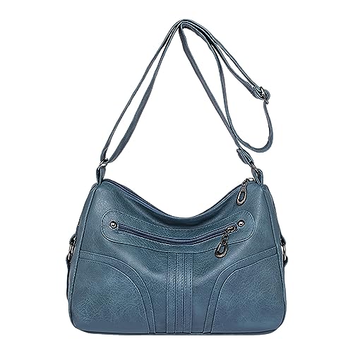 Umhängetaschen Damen Crossbody Bag Damen-Umhängetasche im Vintage-Stil, weiches , vielseitig, leicht, wasserdicht, mehrere Taschen, verstellbarer Schultergurt, einzelne Umhängetasche (Blue, One Size) von ZZHZGZ