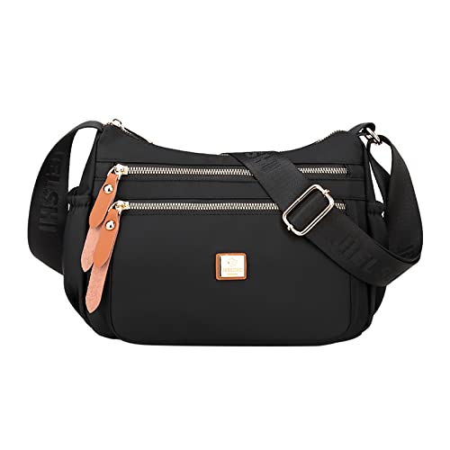 Umhängetaschen Damen Crossbody Bag Fashion Multicolor Nylongewebe Große Kapazität Reißverschluss Verstellbarer Schultergurt Umhängetasche (Black, One Size) von ZZHZGZ