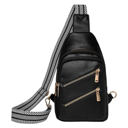 Umhängetaschen Damen Crossbody Bag Frauen Schulter Tasche Mode Muster Einfache Feste Farbe Komfortable Zipper Große Kapazität Umhängetasche (Black, One Size) von ZZHZGZ