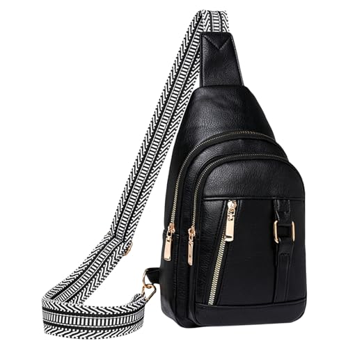 Umhängetaschen Damen Crossbody Bag Frauen Schulter Tasche Mode Muster Einfache Feste Farbe Praktische Zipper Große Kapazität Umhängetasche (Black, One Size) von ZZHZGZ