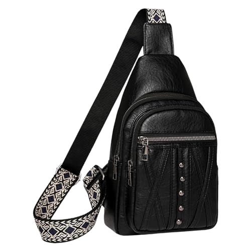 Umhängetaschen Damen Crossbody Bag Frauen Schulter Tasche Mode Muster Einfache Feste Farbe Zipper Praktische Große Kapazität Umhängetasche (Black, One Size) von ZZHZGZ