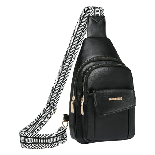 Umhängetaschen Damen Crossbody Bag Frauen Schulter Tasche Modische Muster Einfache Feste Farbe Layered Praktische Große Kapazität Zipper Messenger Tasche (Black, One Size) von ZZHZGZ