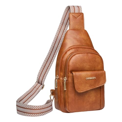 Umhängetaschen Damen Crossbody Bag Frauen Schulter Tasche Modische Muster Einfache Feste Farbe Layered Praktische Große Kapazität Zipper Messenger Tasche (Brown, One Size) von ZZHZGZ